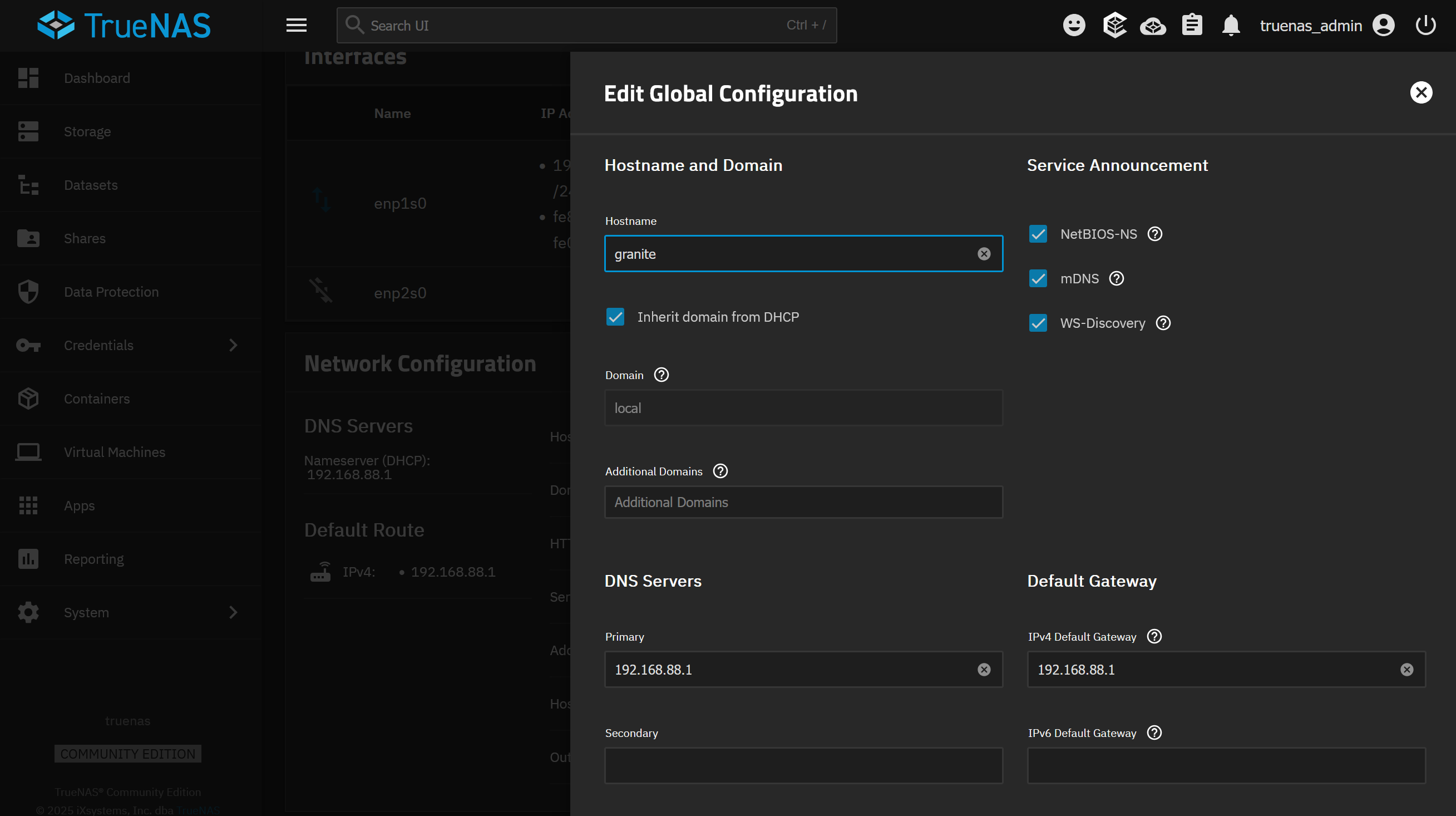 TrueNAS hostname configuration