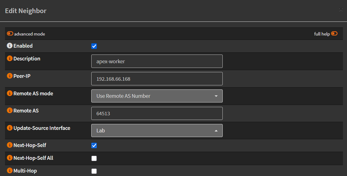 Configuration d’un voisin BGP dans OPNsense