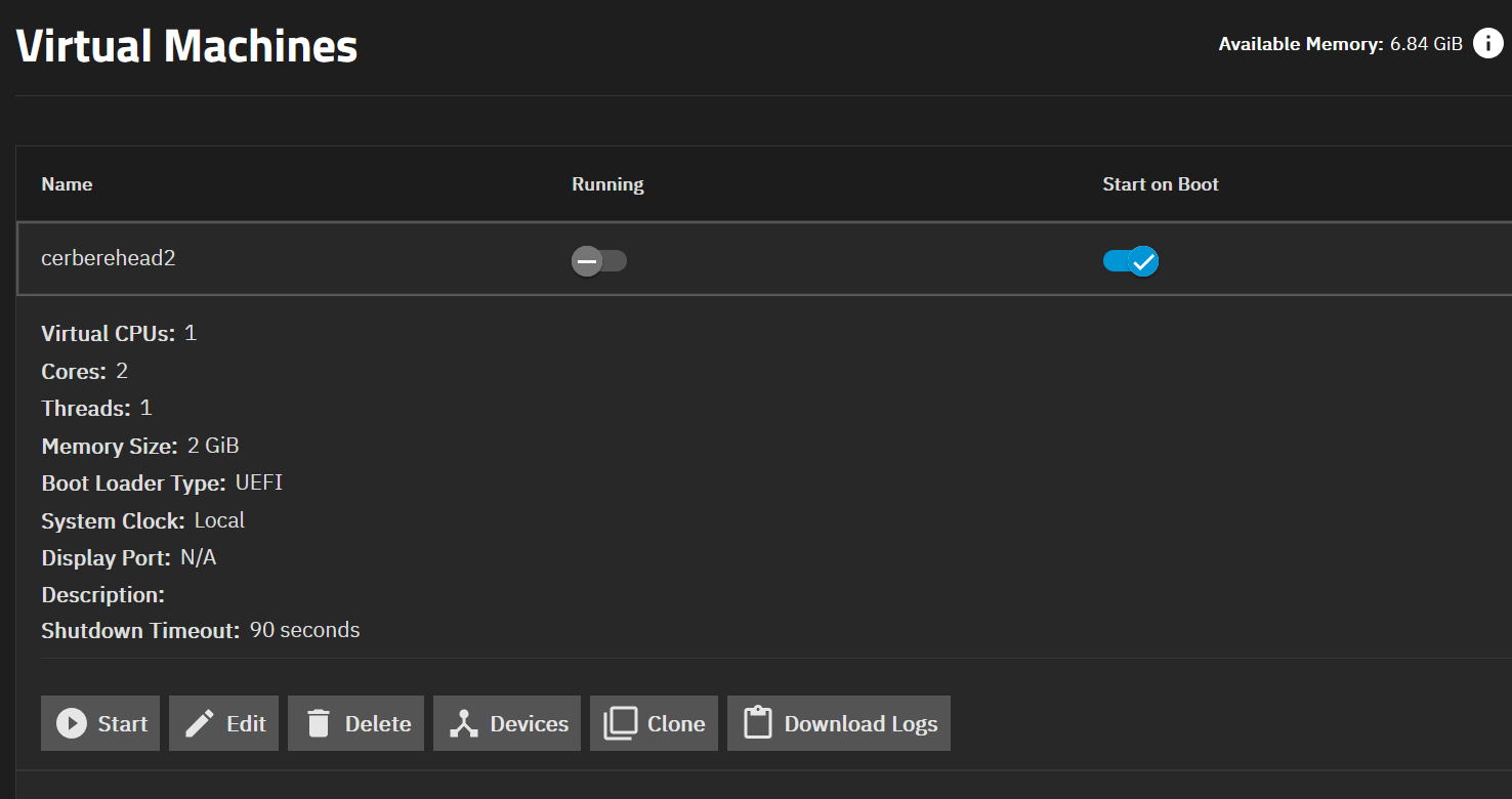 The VM devices in TrueNAS