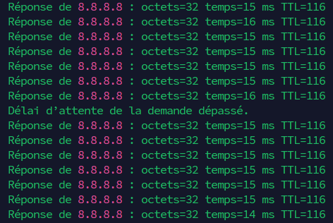 Test de ping pendant le CARP failover d’OPNsense