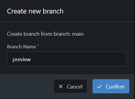 Create the preview branch from the main branch in Gitea