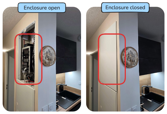 Different views of my homelab with open and closed enclosure