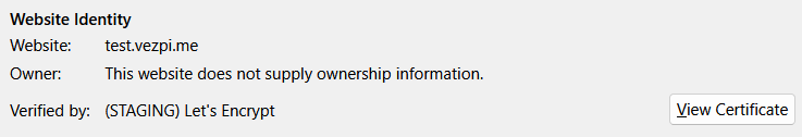 Certificat TLS validé avec le serveur de staging de Let’s Encrypt