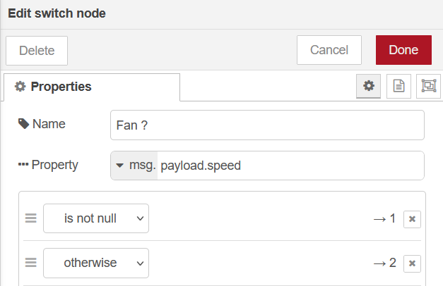 Node-RED switch node to test if speed is defined