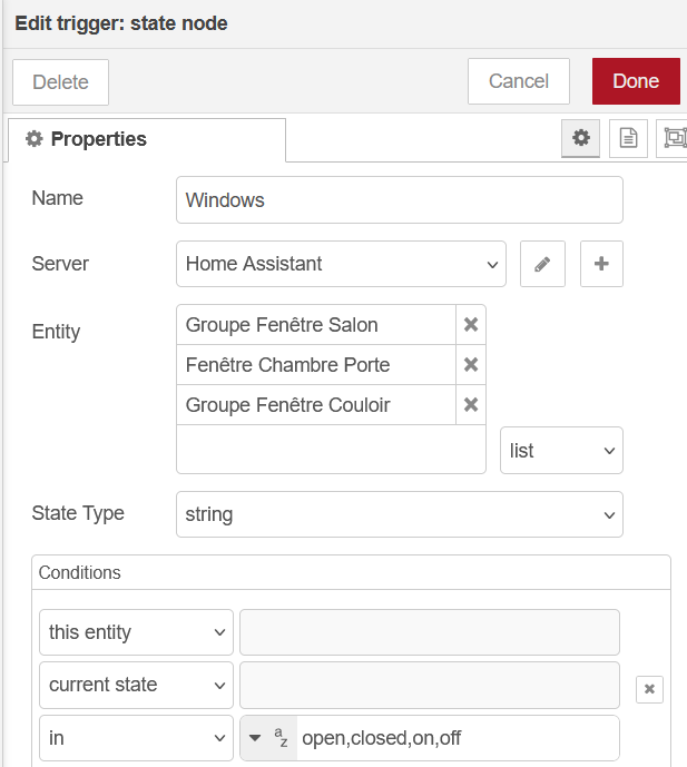 Node-RED trigger state node for windows