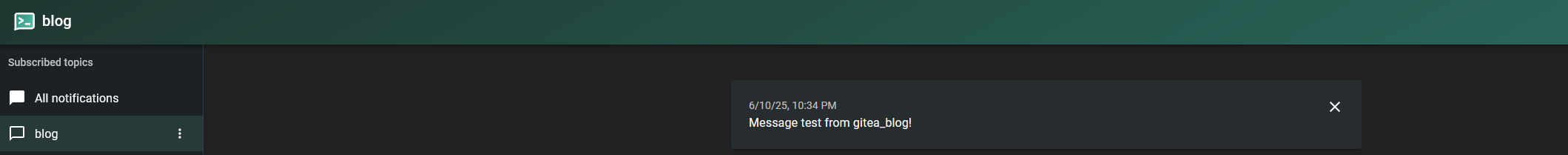 Test d’envoi de messages sur le topic blog avec Ntfy  