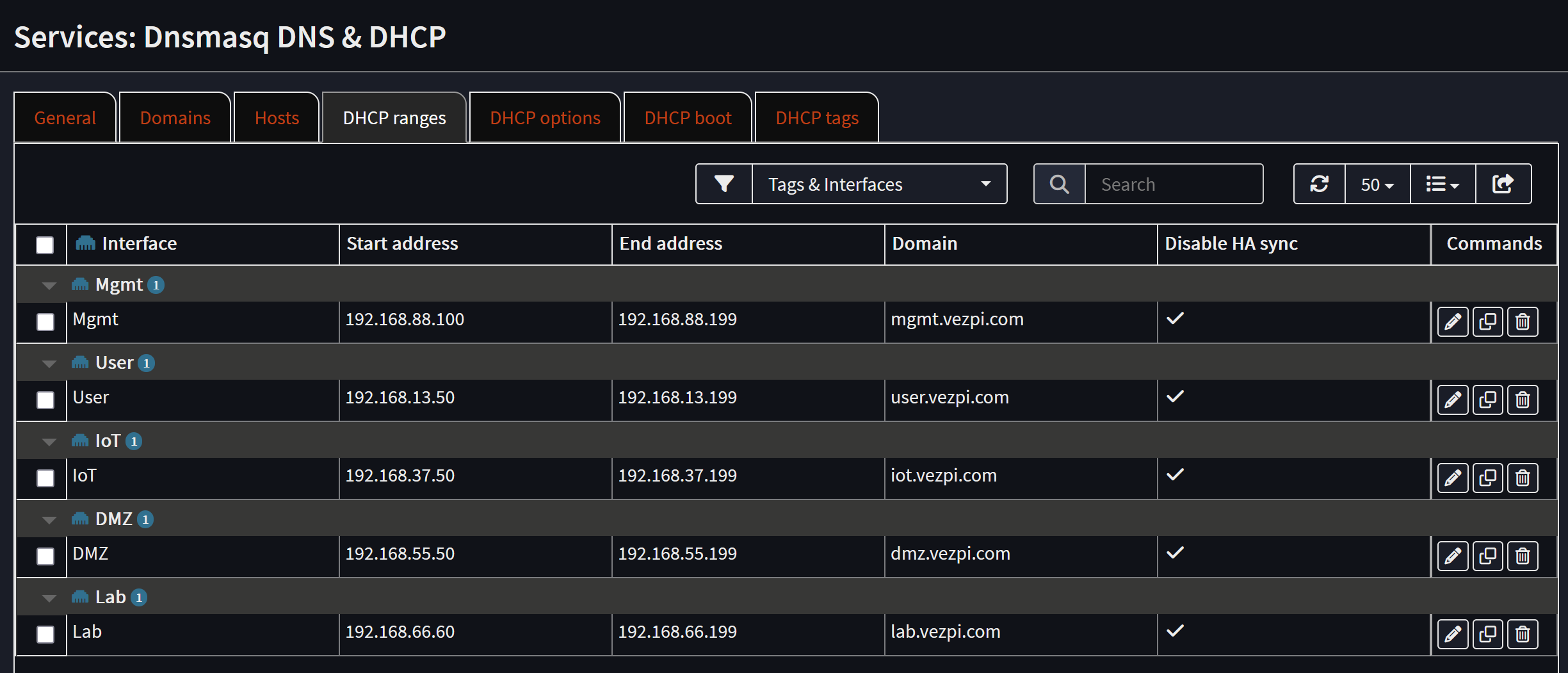 OPNsense DHCP ranges in Dnsmasq