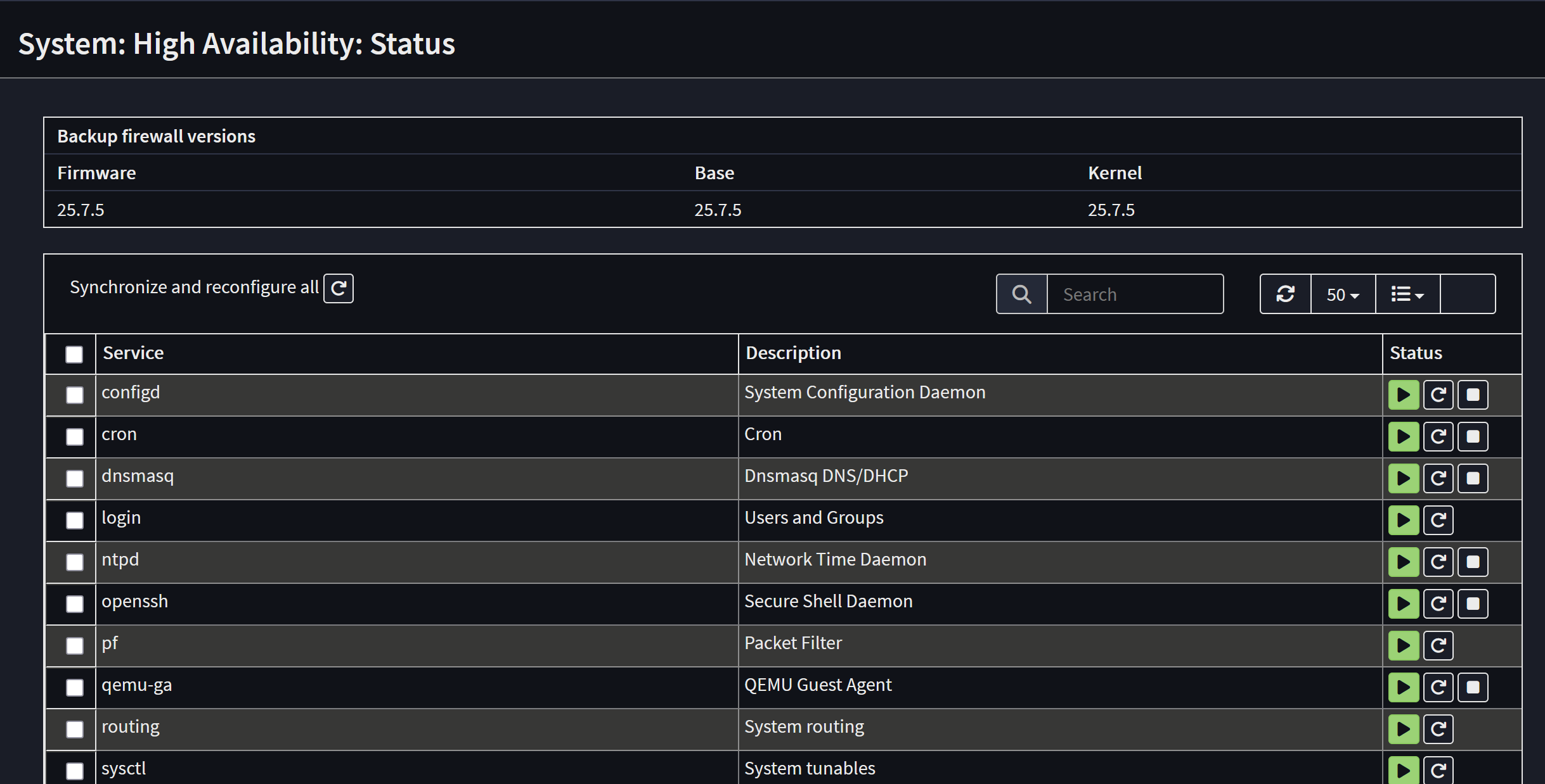 OPNsense high availability status page