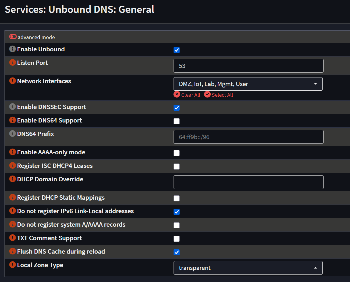 OPNsense Unbound DNS general settings