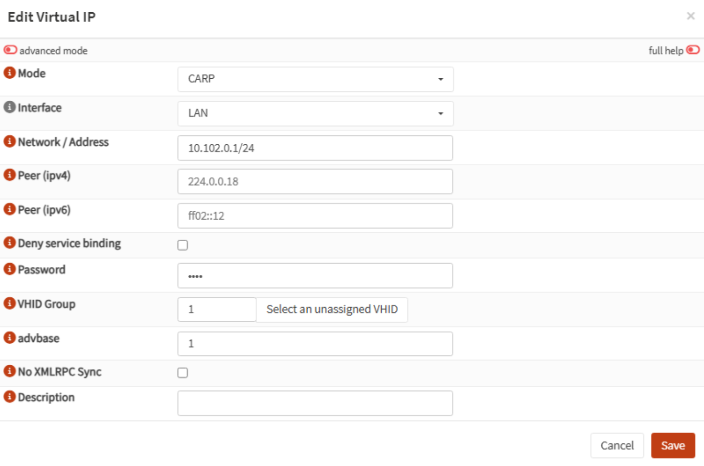 Create CARP virtual IP in OPNsense
