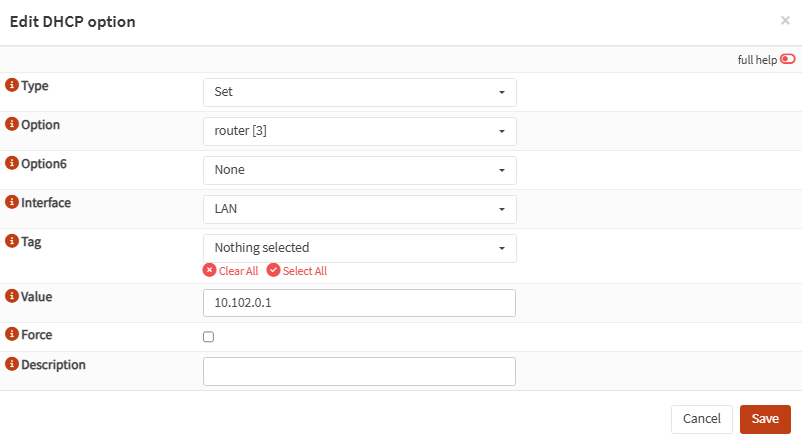 Edit DHCP options for Dnsmasq in OPNsense