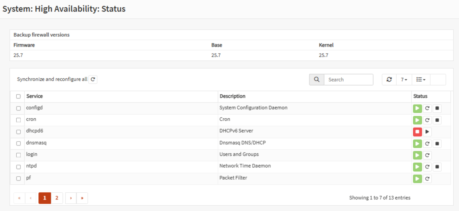 OPNsense High Availability status