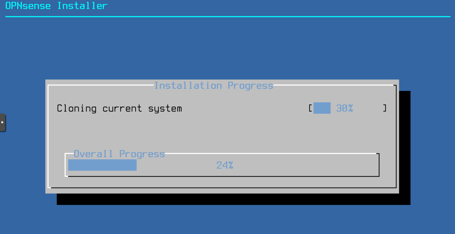 Barre de progression de l’installation OPNsense