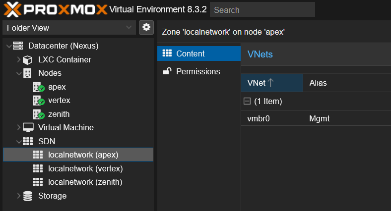 Proxmox default localnetwork zones