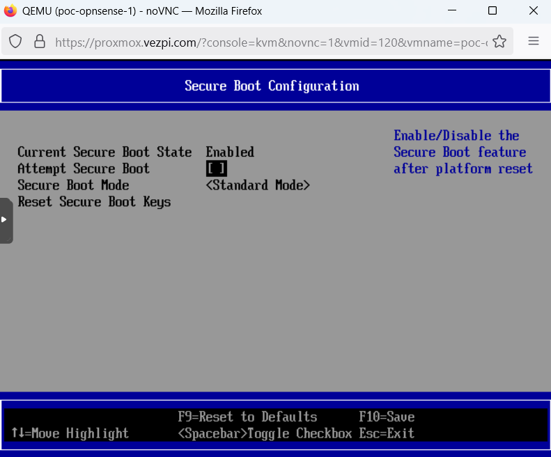 Disable Secure Boot in Proxmox BIOS