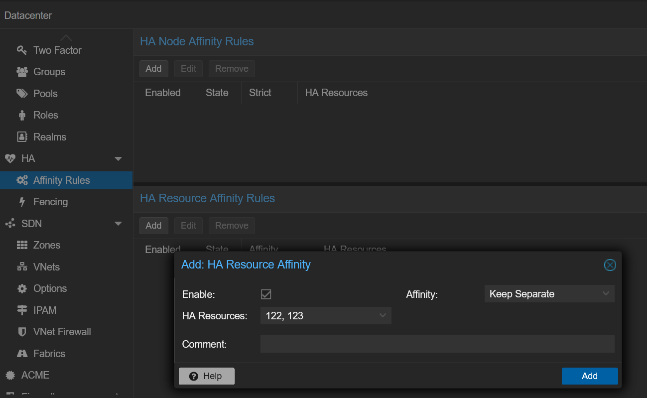 Create HA resource affinity in Proxmox