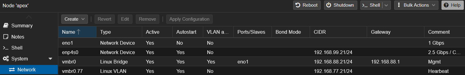Configuration réseau d’un nœud Proxmox