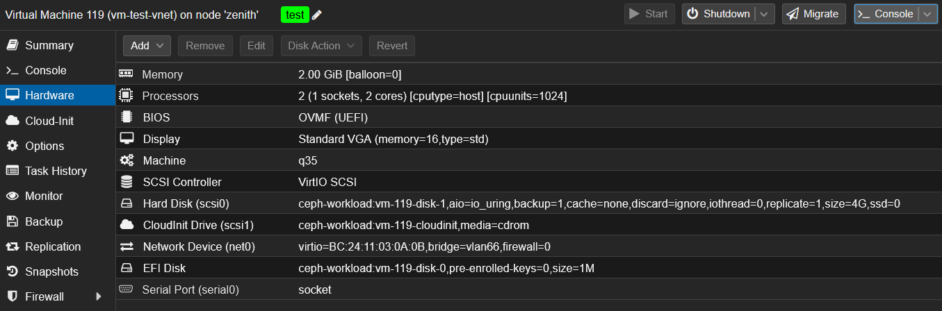 VM déployée par Terraform sur vlan66