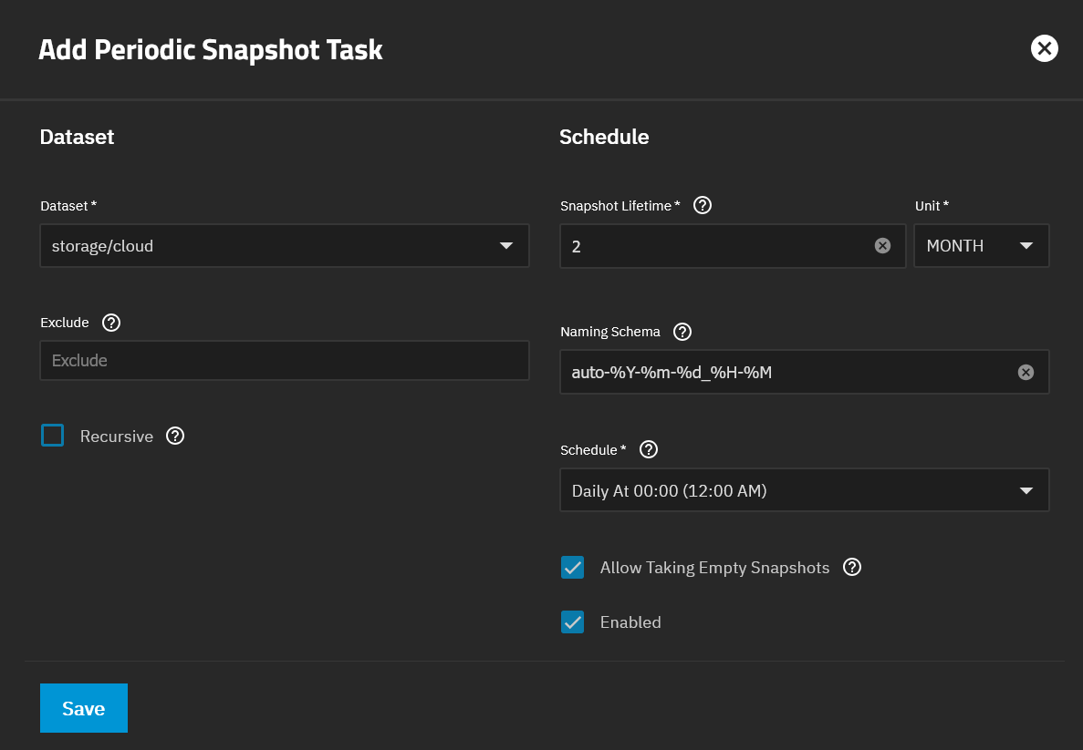 Create periodic snapshot task in TrueNAS